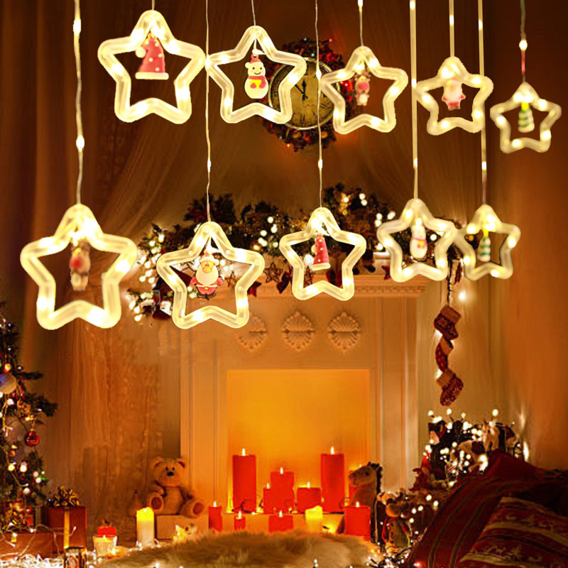 Lampe de rideau en forme de sapin de Noël pour intérieur, Yellow