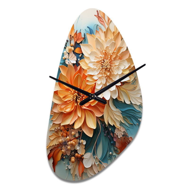 Horloge murale orange, bleu sarcelle, tourbillon botanique et tourbillon I - Botanicals, Médium