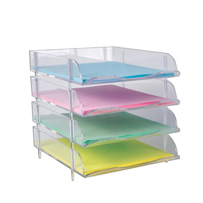 Stackable Clear Letter Tray Desk Organizer, 4-Pack