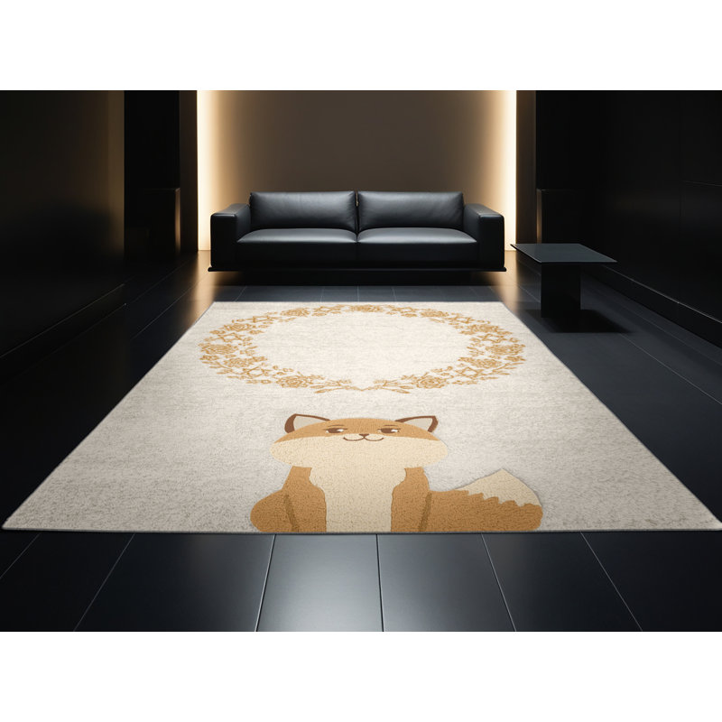 Tapis abstrait moderne et contemporain lavable à la machine en Hanoukka beige et beige, 8 x 10