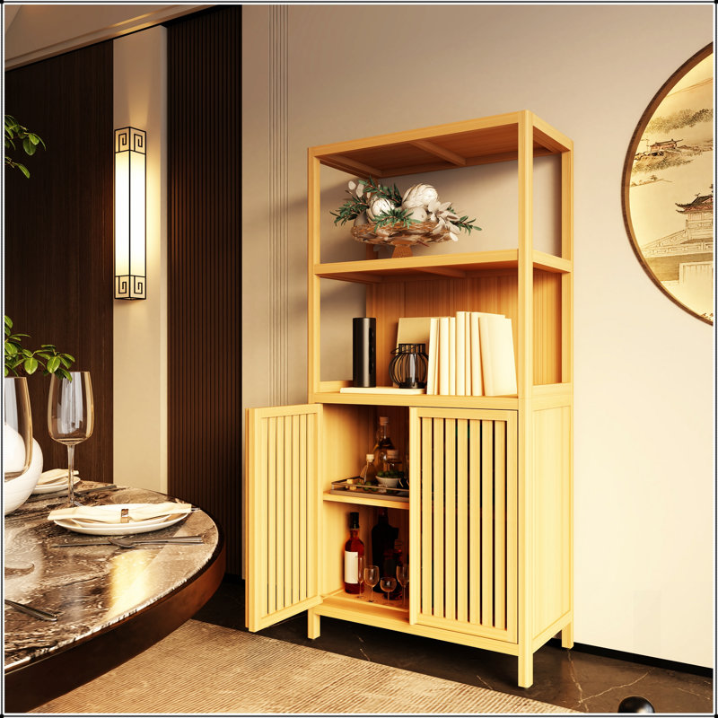 Armoire de rangement en bambou avec 2 portes, organisateur autoportant pour salle de bain, salon et cuisine