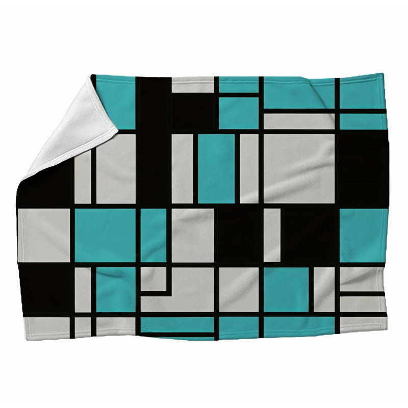 Machine Printed Throw Blanket, 60" L x 50" W, Plaid, Black/Turquoise