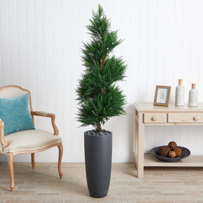 6ft. Spiral Cypress Artificial Tree in Cylinder Planter UV Resistant (Indoor/Outdoor)