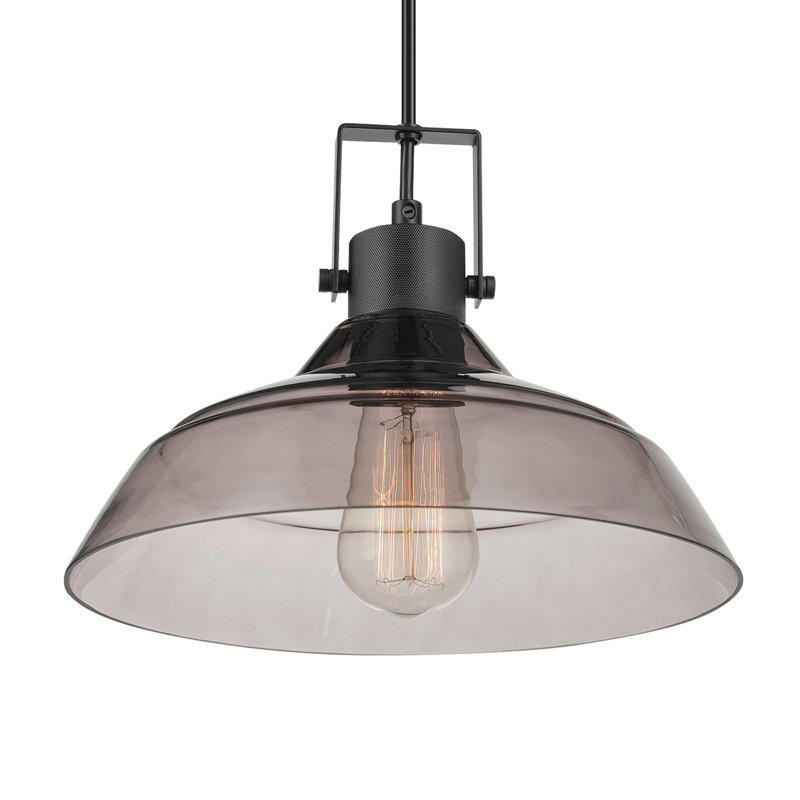 Mid-Century Modern Sutton Matte Black Pendant with Smoke Glass Shade