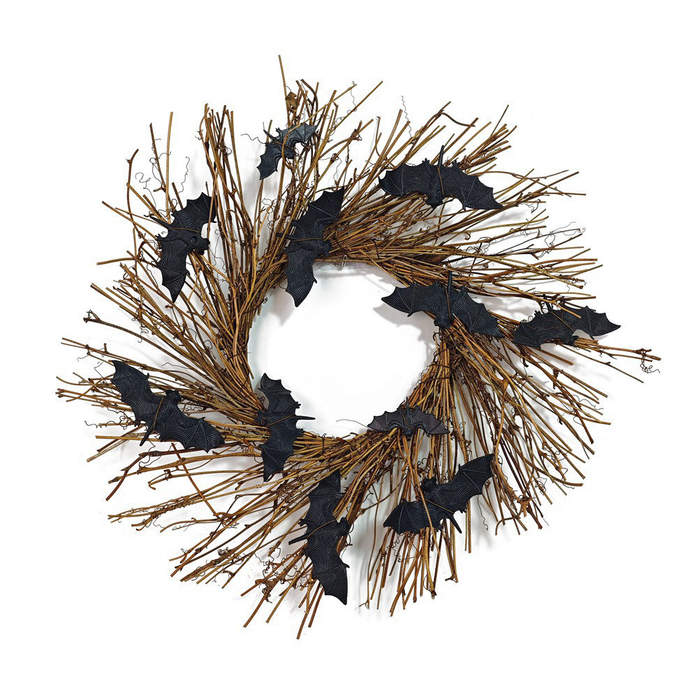 17.7 Halloween Wreath Bats Wreath Halloween Decoration, Bats Grapevine Wreath Rattan Halloween Twig Wreath With Bats Scary Black Bat Horror Decorations For Front Door Wall Window Home Decor The Holiday Aisle®