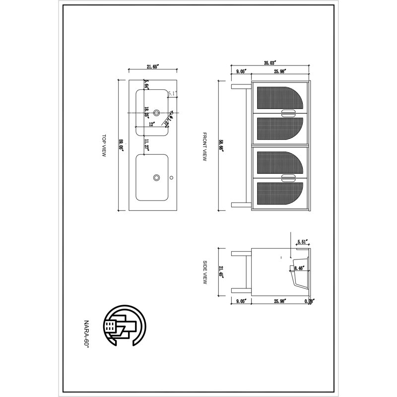 Nara 60" W Double Vanity, Brown