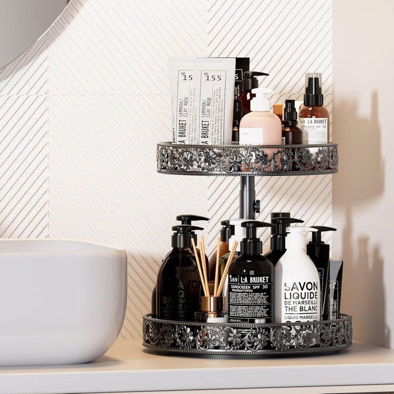 Support à épices rotatif à 360 ° avec bords surélevés floraux pour cuisine et salle de bain