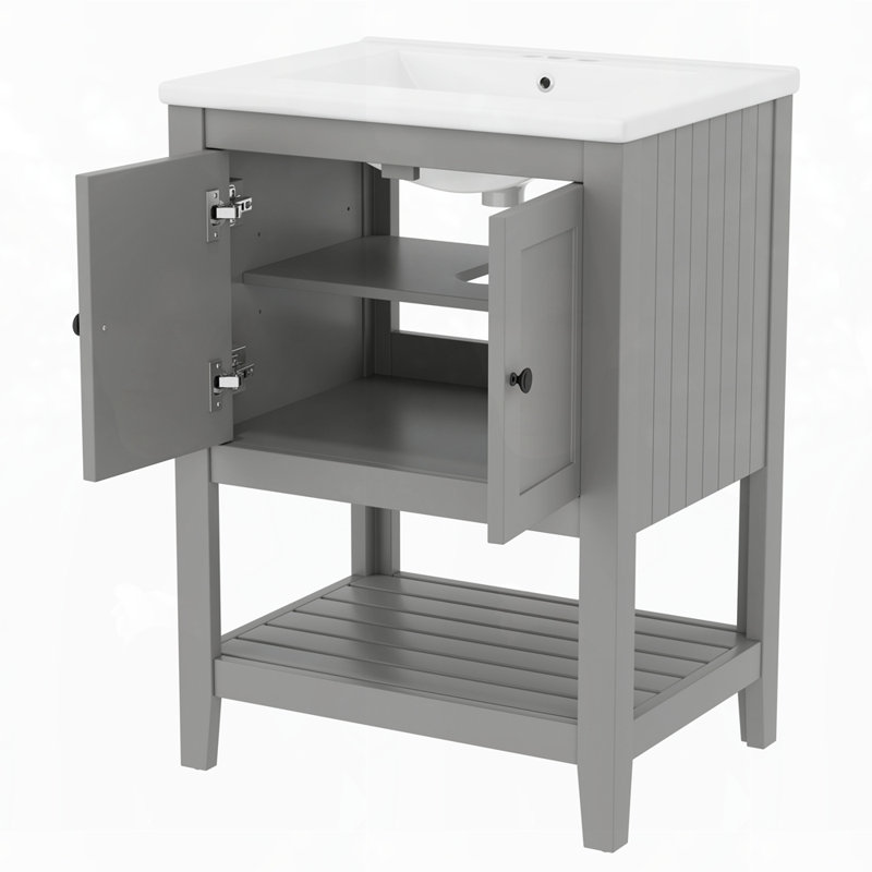 Meuble-lavabo en bois massif, Gris