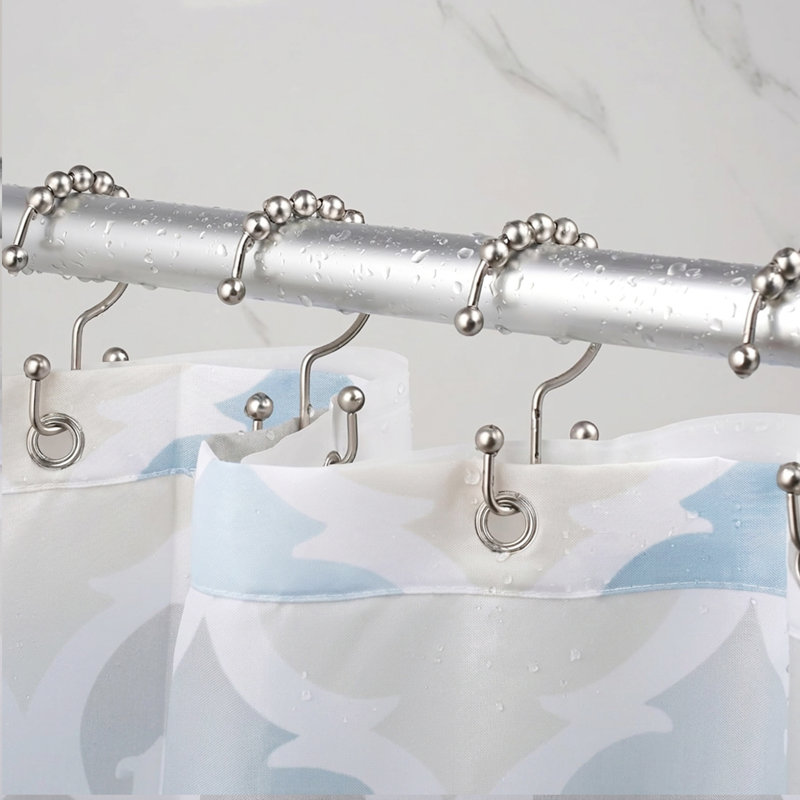 Crochets de rideau de douche en acier inoxydable, ensemble de 12 anneaux de rideau de douche à double glissement antirouille, crochets de rideau de salle de bain en métal chromé
