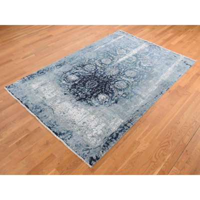 6'1x9'1" Blue Zoroastrian Tebraz Broken Design Wool/Silk Hand Knotted Rug 3AC6E651084544D08F422B5F2ADFFB10