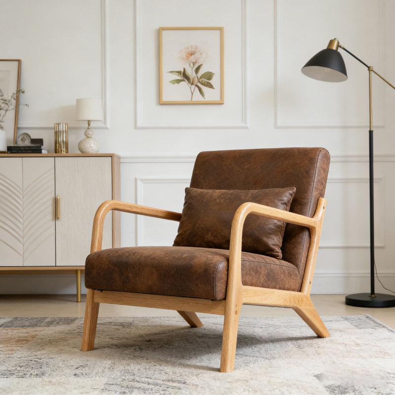 Chaise d'appoint moderne avec structure en bois, Tissu, Brun