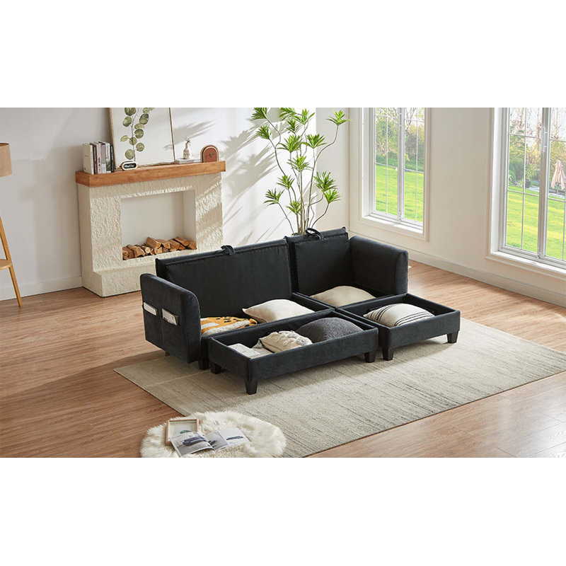 Canapé modulaire en L de 83 po avec canapé L 83 po avec amplement d'espace de rangement, repose-pieds mobile et six coussins décoratifs pour le salon