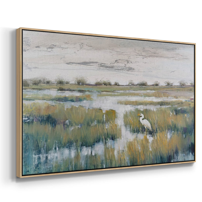 " Marshland View VI ", Natural Wood Framed, 25" H x 37" W x 2" D