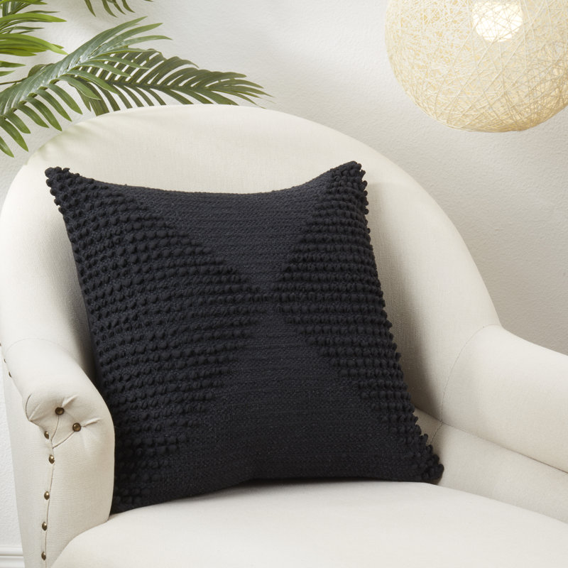 Coussin en coton Zandra Collection, Noir, Duvet, H 20 po x l 20 po