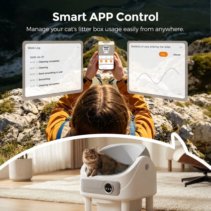 Automatic Self Cleaning Cat Litter Box, 75L Large Capacity for Cats 2.2-15 lbs, APP Control with Smart Safety Sensors, Quiet Operation, Easy Clean Detachable Globe