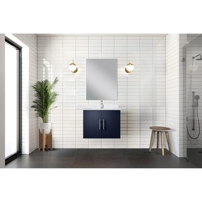 Meuble-lavabo bleu marine - comptoir en marbre de culture l 24 po x P 22 po à fermeture en douceur et miroir, tiroir spacieux et taches rayées de 24 po 22 rayures