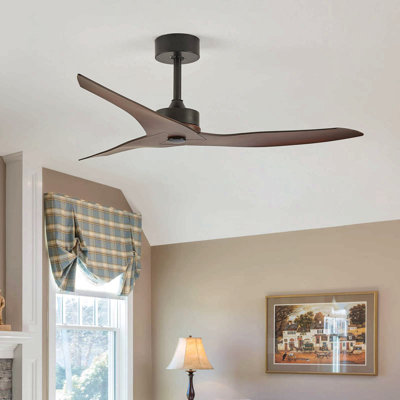 Ventilateur de plafond 52 "sans lumière avec télécommande, 3 pales ABS Farmhouse Ventilateur de plafond réversible à moteur à courant continu 6 vitesses pour salon, chambre à coucher, cuisine