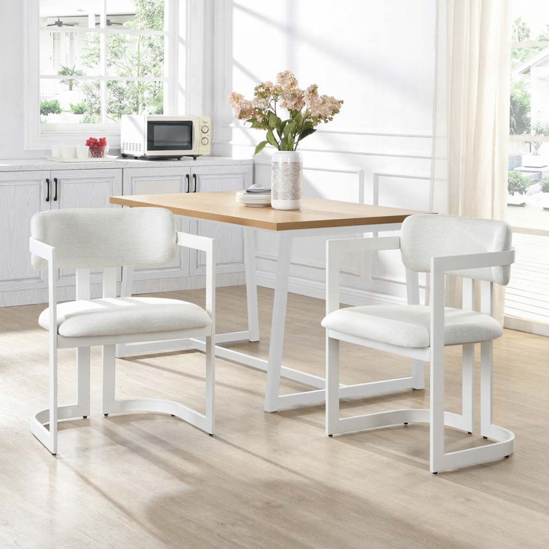 Chaises de salle à manger rembourrées, Blanc, Beige