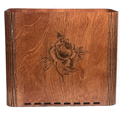 Slim Trash Can - Peony Flower - Wooden Garbage Bin