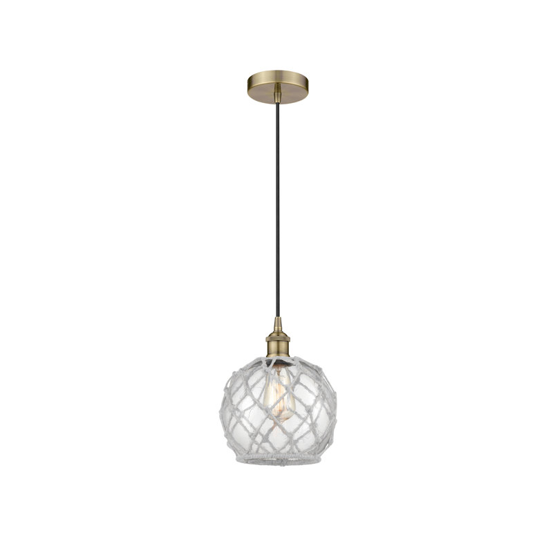Luminaire suspendu simple en laiton antique noir à 1 lumière Bluford, H 131 po x l 8 po x P 8 po, Transparent/blanc, Or