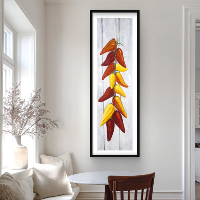 «Rope of Chili Peppers - Orange Kitchen», reproduction encadrée