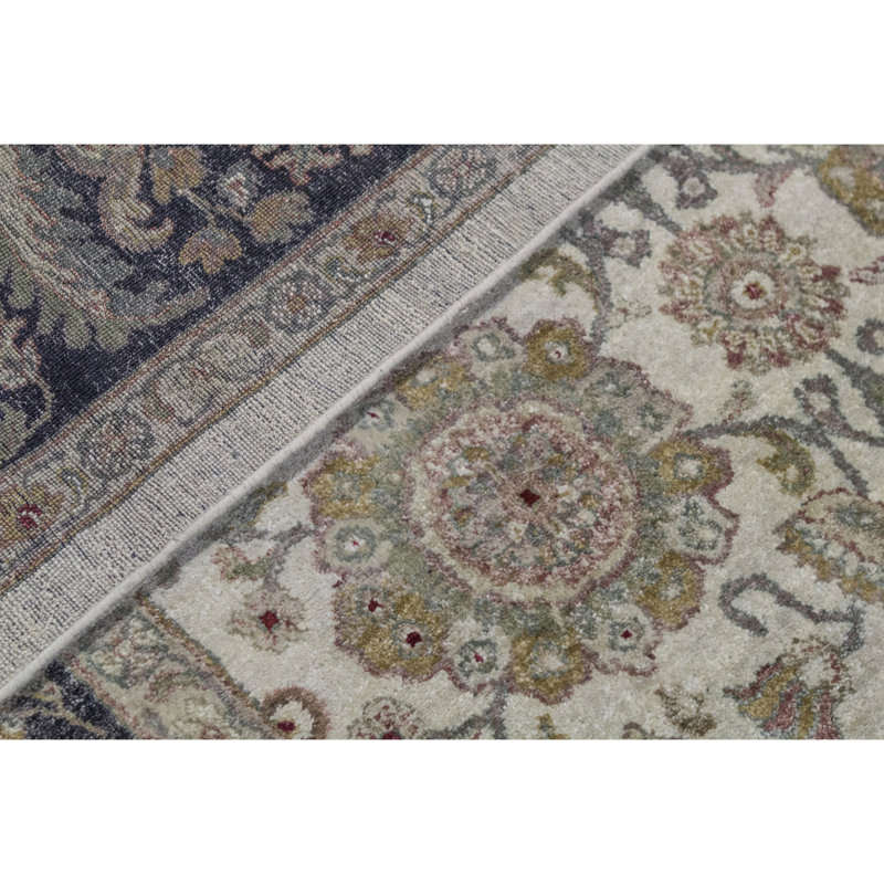 Tapis crème et noir noué à la main de haute qualité