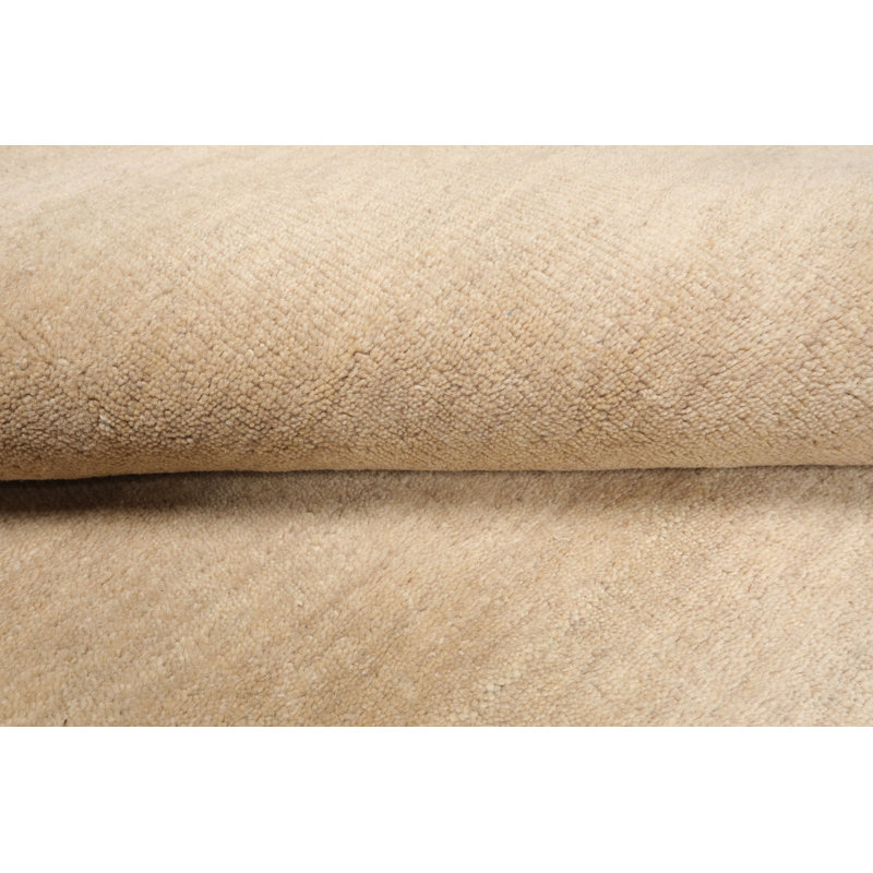 Tapis oriental beige en laine tissé à la main de style contemporain uni, Rectangle 9 pi x 12 pi
