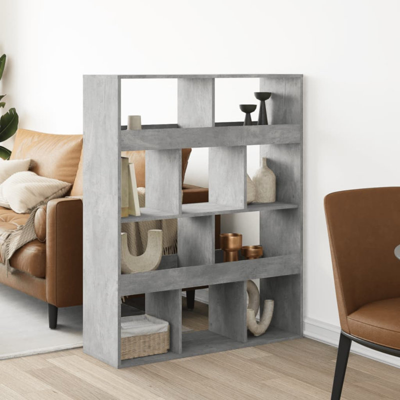 Angelinne 100cm W Bookcase, 125.5cm H x 100cm W x 33cm D, Concrete grey