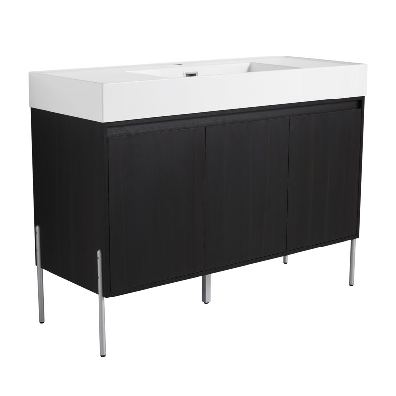 Meuble-lavabo autoportant avec lavabo en résine, armoire de rangement avec portes, meuble-lavabo de salle de bain