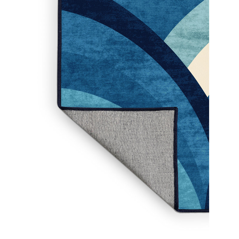 Machine Washable Pandelica Sydney Opera House Modern & Contemporary Arc Rug in Blue – Navy Binding, 3x5