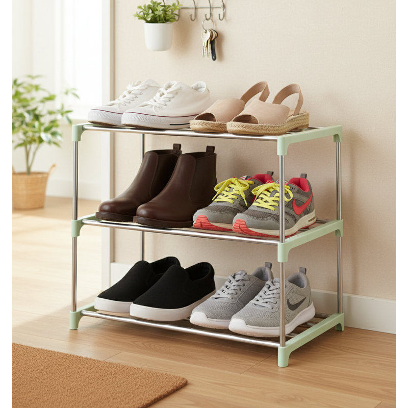 Range-chaussures compact à 3 niveaux, rangement compact pour vestibule et garde-robe, Vert