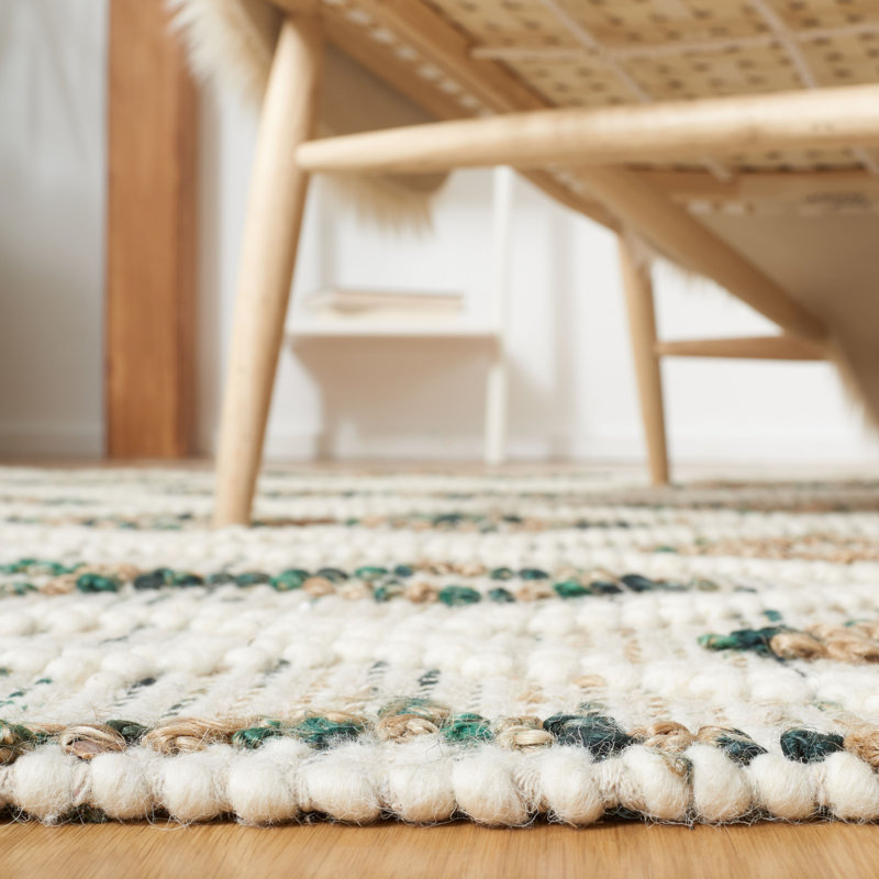 Honeyville Hand Loomed Wool/Jute/Cotton Geometric Rug in Ivory/Emerald, Rectangle 8' x 10'