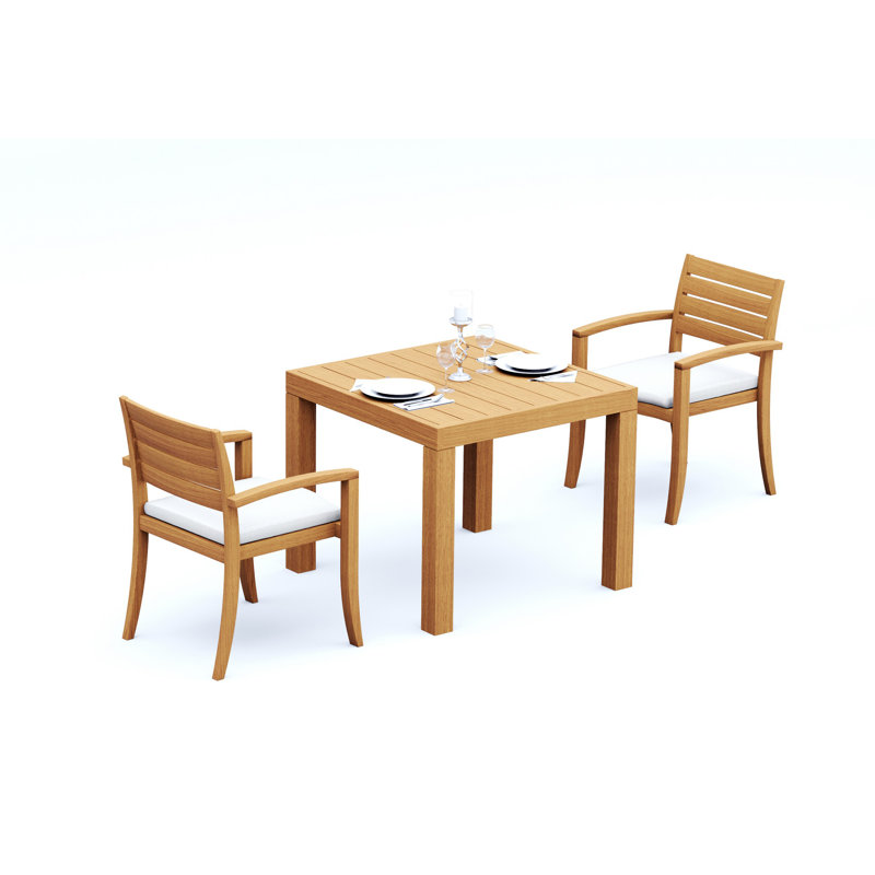 Ensemble de salle à manger 5 pièces en bois de teck de qualité A: table carrée de 36 po et 4 chaises empilables Alvarado # 11TV0804