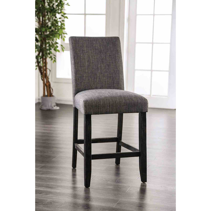 Chaise de salle à manger et dossier rembourrés en tissu à hauteur de comptoir de style rustique gris 2 pièces