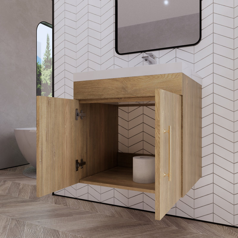 Foushee 29.53'' Single Bathroom Vanity with Acrylic Top, Oak, 24"
