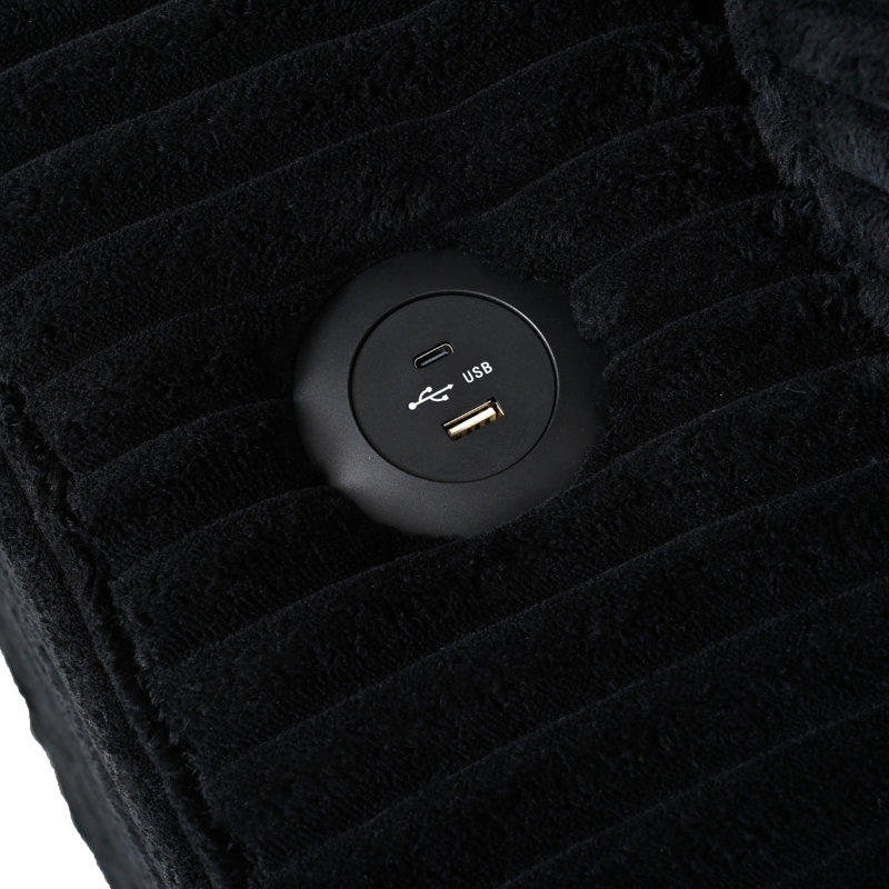 Canapé-lit 86,5 po surdimensionné avec méridienne 86,5 po avec deux ports USB, deux porte-gobelets et deux coussins décoratifs pour le salon et la chambre à coucher, noir
