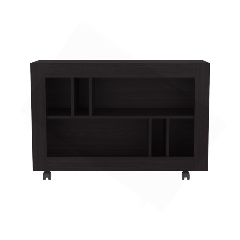 Chariot à console de 37,4 po de largeur avec six tablettes, roulettes, table de vestibule, table d'appoint, table de salon, wengé noir pour le salon