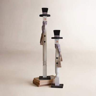 Hudson 2-Piece Turned Wood Snowman Sculpture