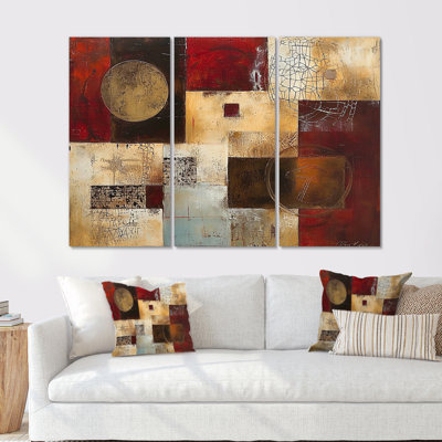 Golden Moon Cubist Abstract Faded Red - ensemble de décoration murale géométrique