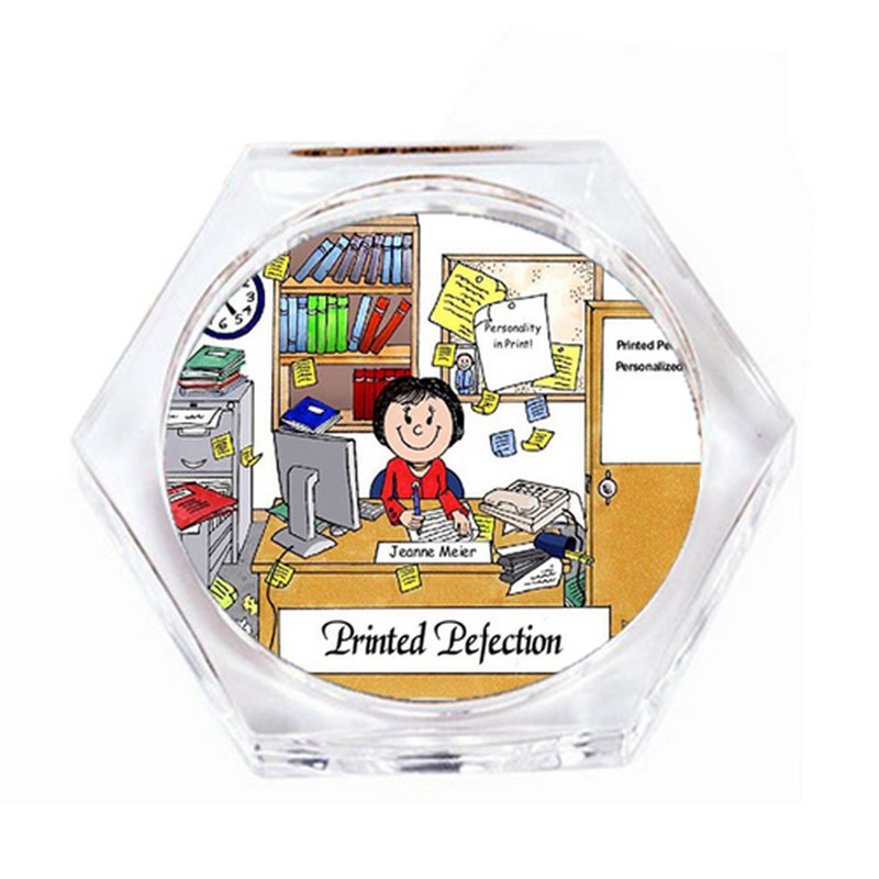 Personalized Office, Messy - Ensemble de cadeau pour sous-verre féminin (4 sous-verres), Oui