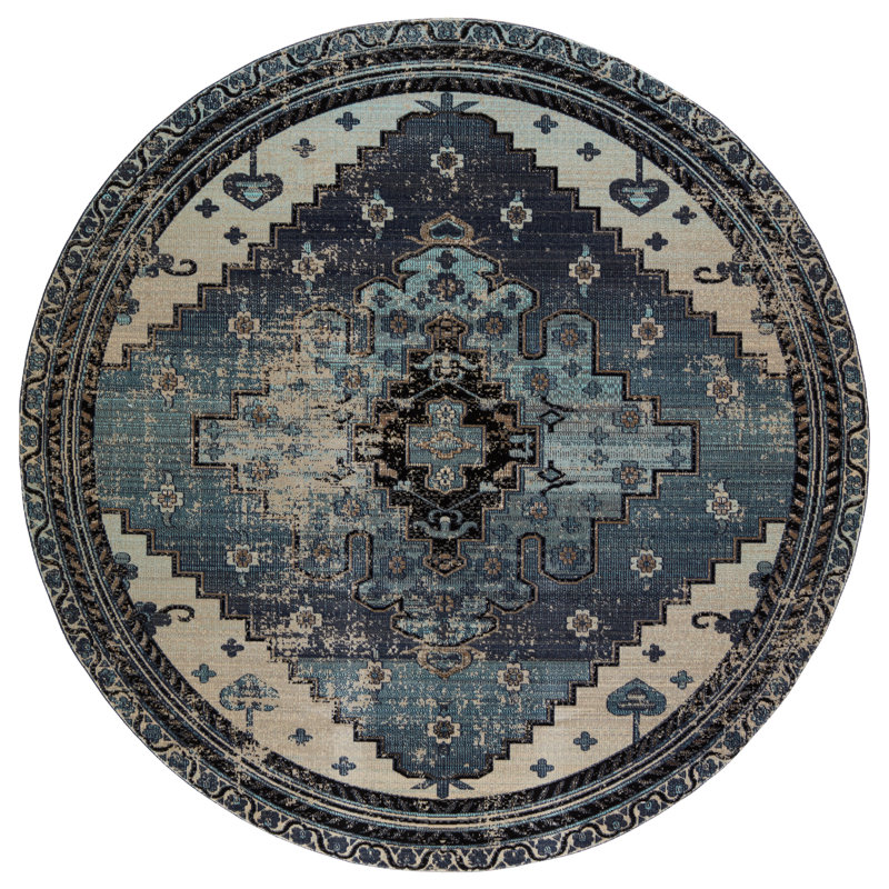 Tapis bleu / gris Jaipur Living Cicero, Rond 7 pi 10 po