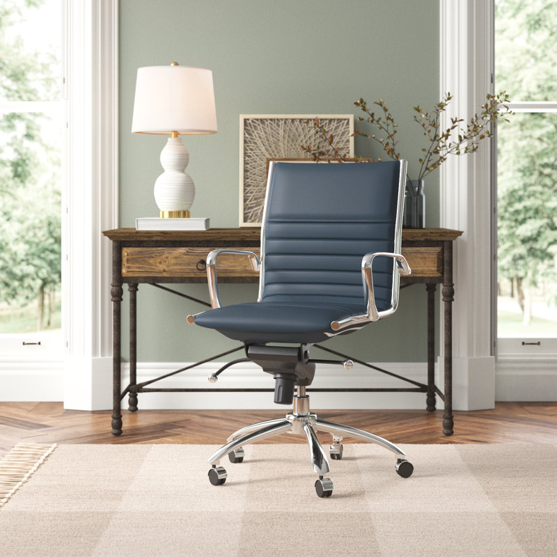 Naida Faux Leather Swivel Task Chair , Yes, Blue Faux Leather
