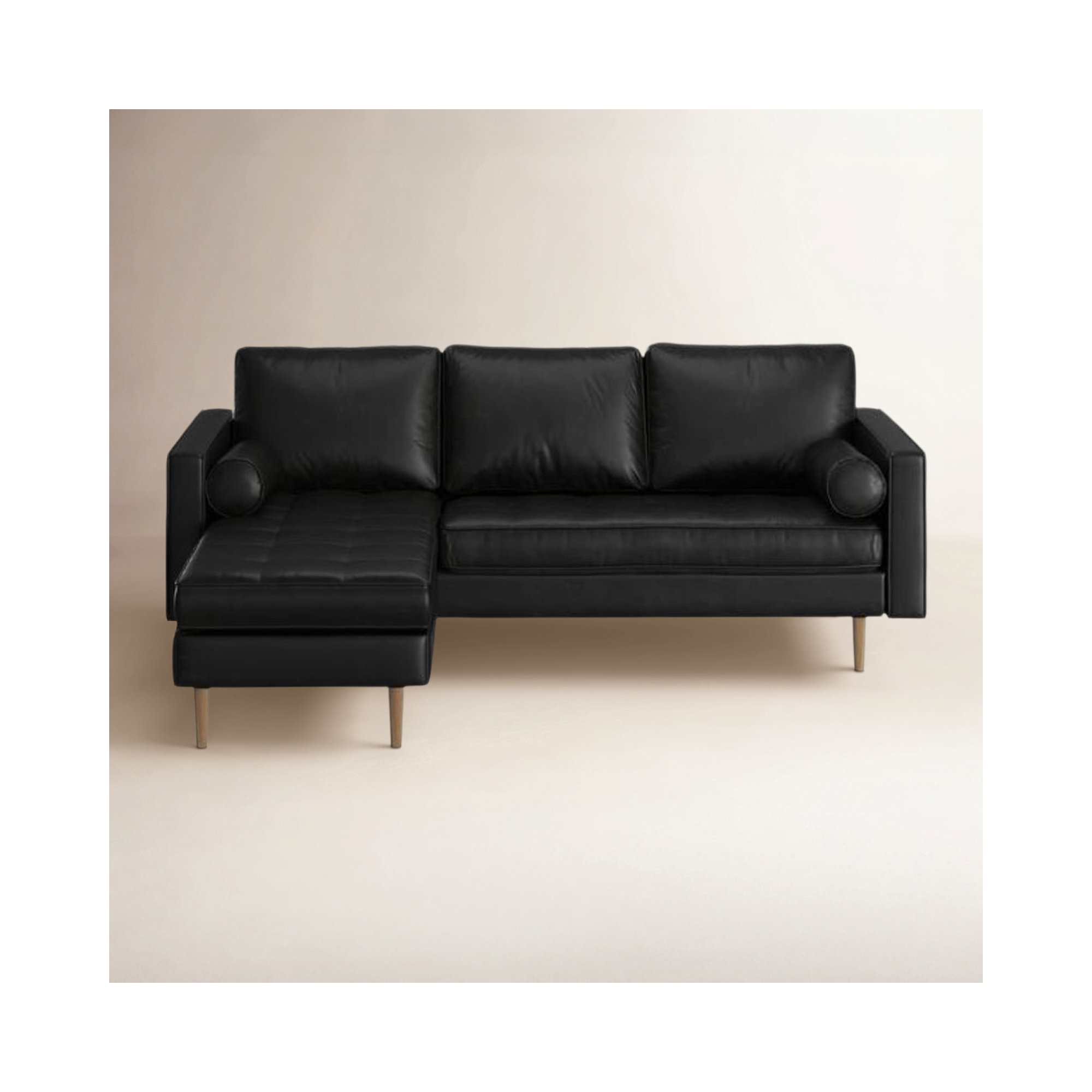 Geo 84" Wide Vegan Leather Reversible Modular Sofa & Chaise, Midnight Black Vegan Leather