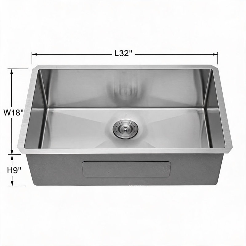 30 inch x 19 inch x 9 inch Brushed Nickel Stainless Steel Undermount Kitchen Sink with Deep Single Bowl