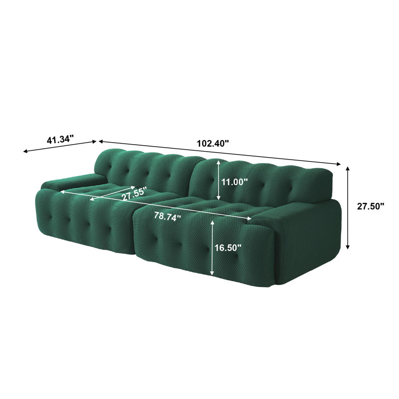 Boneless Bierce Modular Sofa, Green, 27.5”H x 102.4”W x 41.34”D