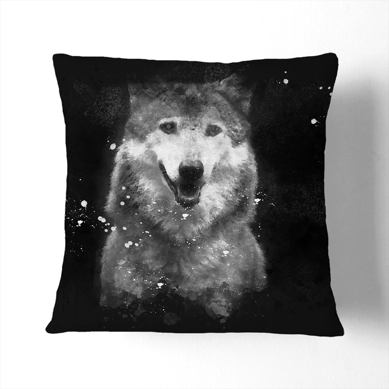 Wolf Portrait Cushion with Filling, 40cm H x 40cm W x 15cm D, White
