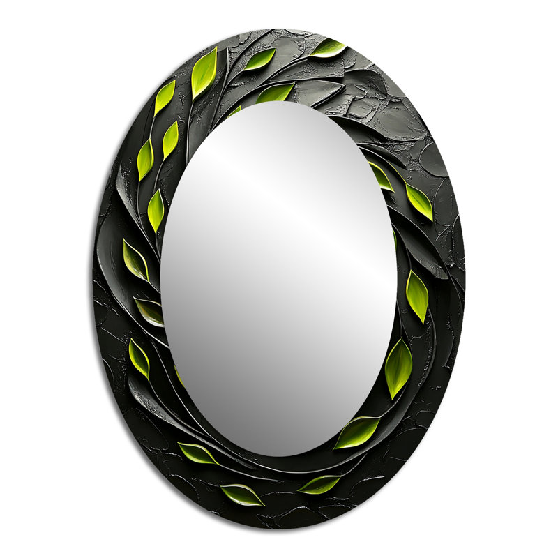 Miroir mural moderne vert et noir Botanical Balance II, 40 po x 30 po