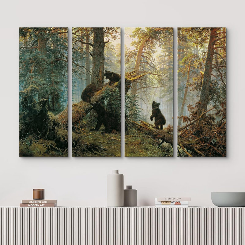 «Bears In The Spring Forest Nature» sur toile, reproduction de 4 pièces