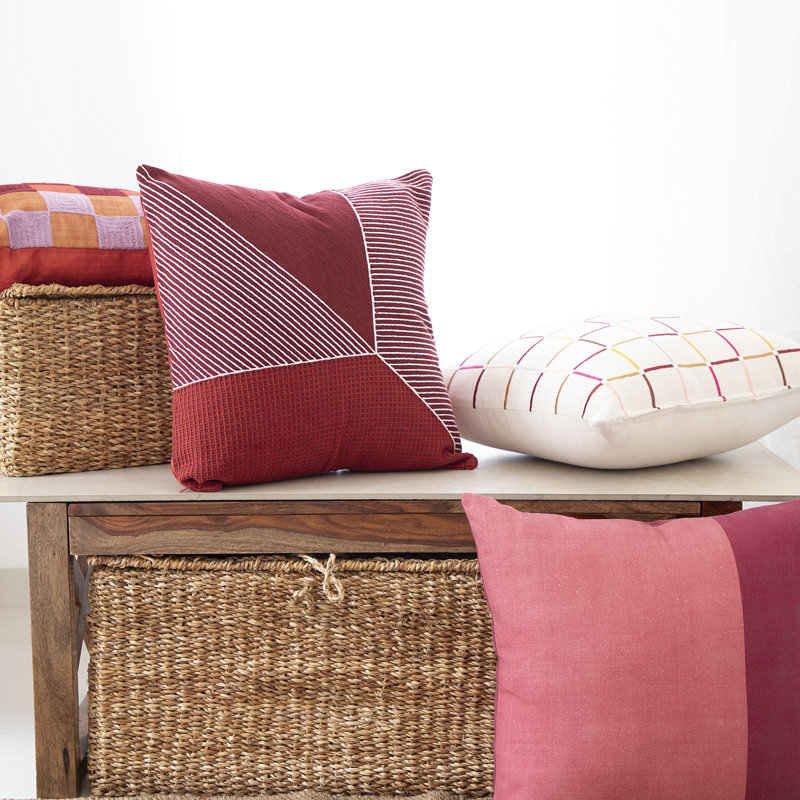 Embroidered Throw Pillow, Down, Red/Orange/Purple