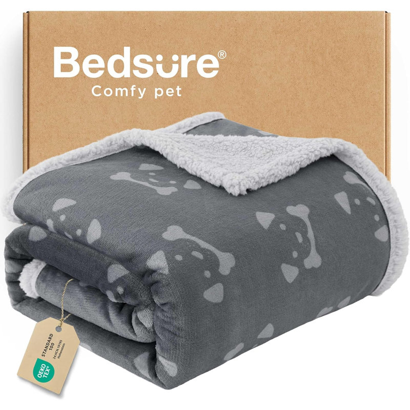 Jeté de lit imperméable pour petits chiens et chats, housse réversible imprimée en molleton Sherpa, L 40 po x l 30 po, Gris